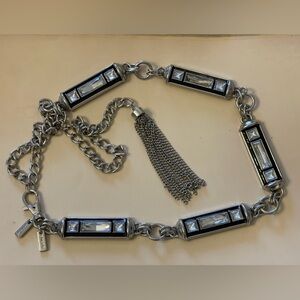 Chicos chain belt | bling silver black | Adjustable | Dressy Classic | 40” y2k